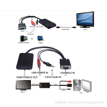 SVGA VGA Male Video W/Audio to HDMI Female HD 1080P Converter USB Power for PC Desktop Laptop Notebook DVD